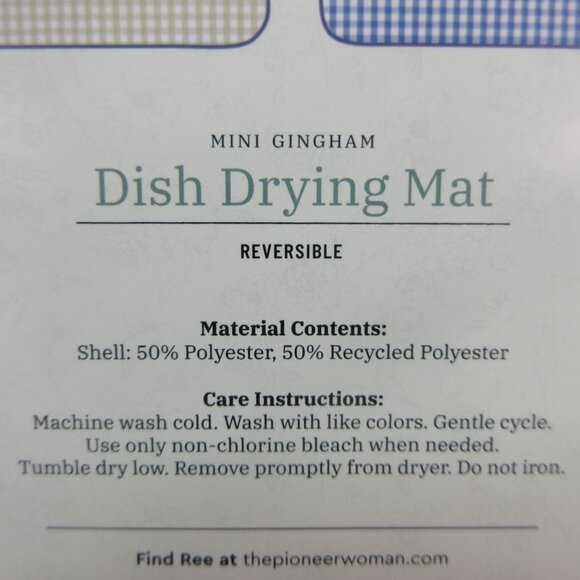 Pioneer Woman Gingham Checkered Reversible Dish Drying Mat, 18" x 24" Blue Beige - Picture 7 of 7